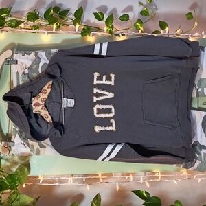 Women's Fruit Of The Loom Sleepwear Love Sequin Grey Gold Hoodie M